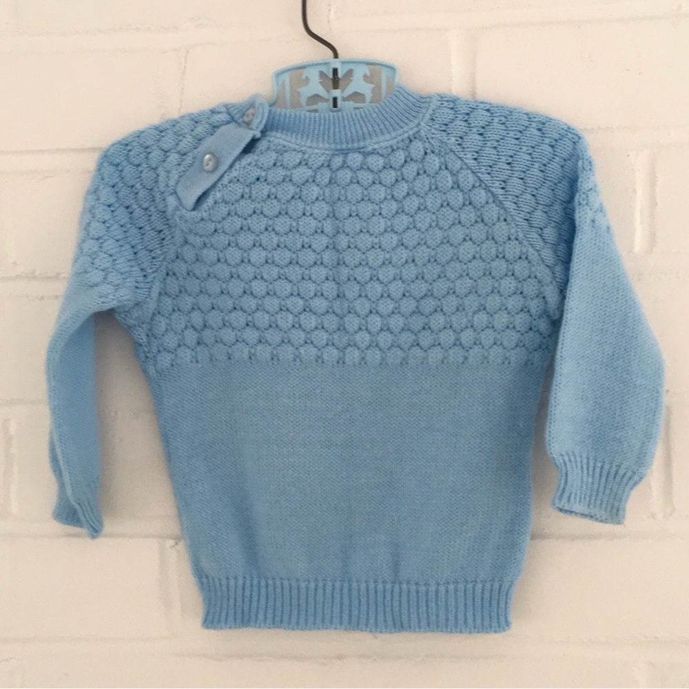 Baby Toddler Classic Vintage Blue Knit Pullover Acrylic Sweater Size 1 1/2-2 Yrs